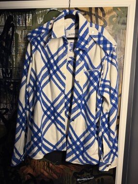 Burberry White and Blue Plaid Utility Jacket